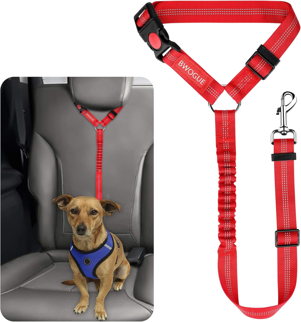 Bwogue pet car safety restraint tangle free design