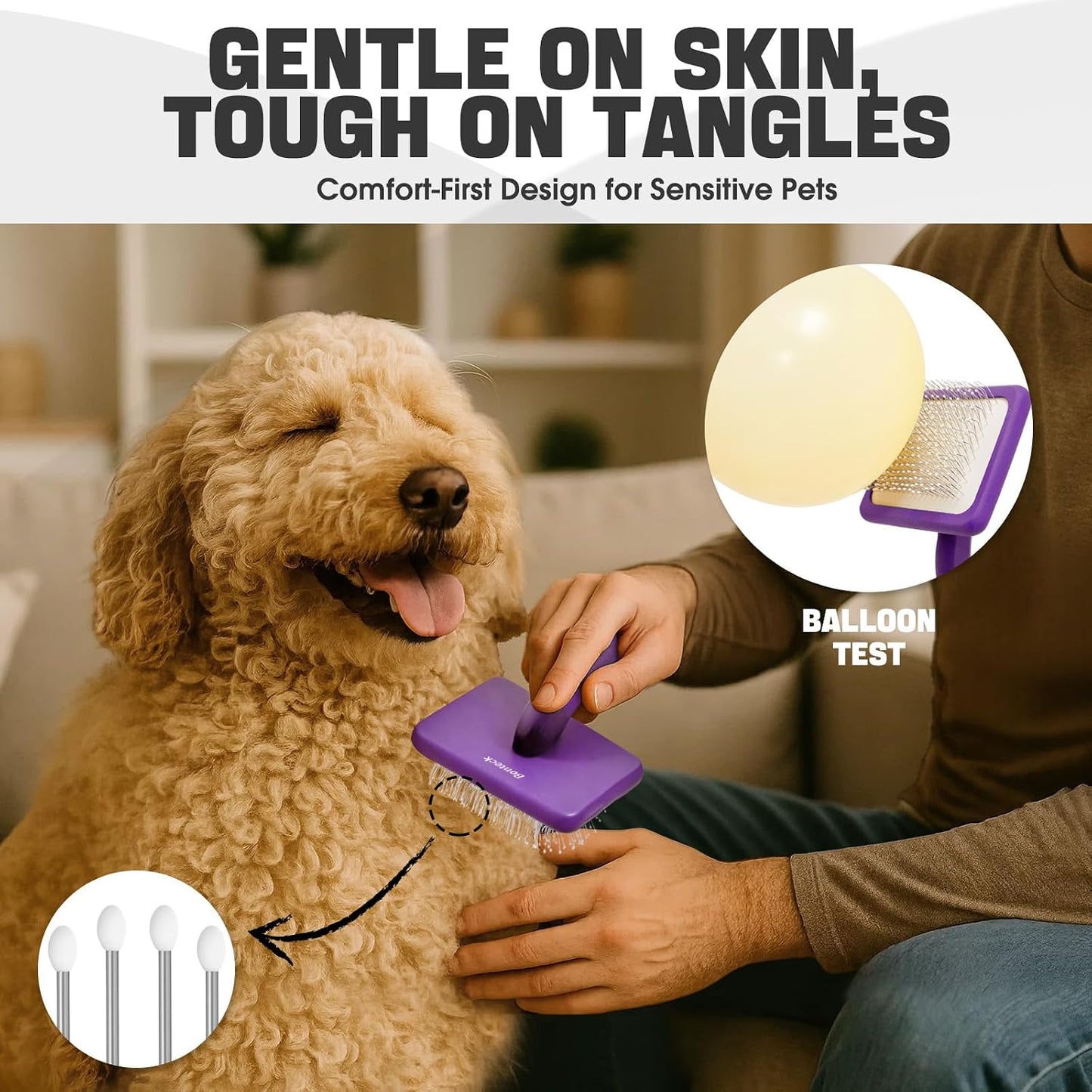 Bonteck dual density stainless steel dog grooming comb with rounded ends for safe dematting.