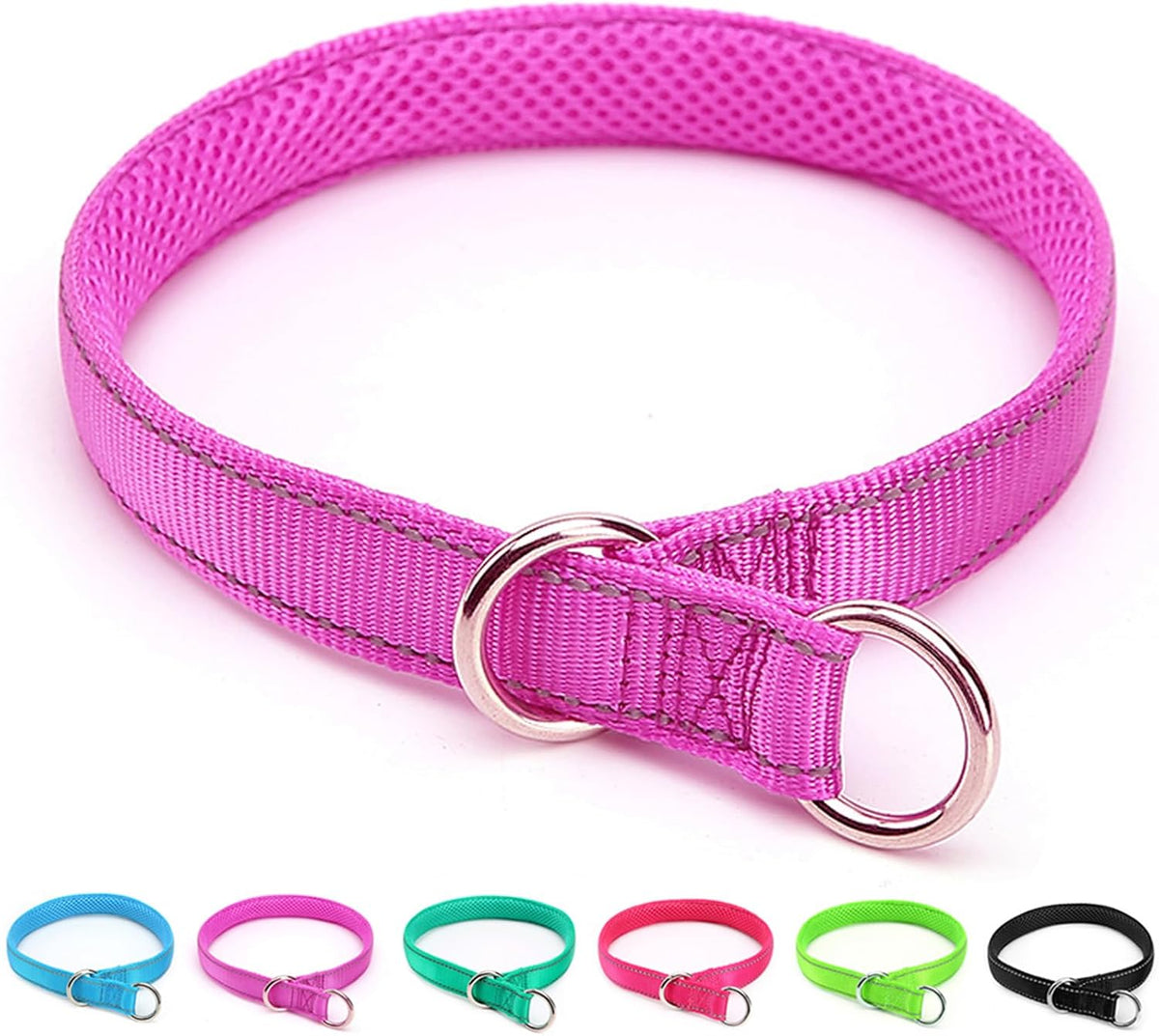 Reflective Slip Dog Collar, Loop Dog Collar for 44-75 lbs Dogs Nylon Collars with Soft Padded for Pet Training- Pink 1" W x 22" L (Fits Neck 15.7"-19.7") - Image 13
