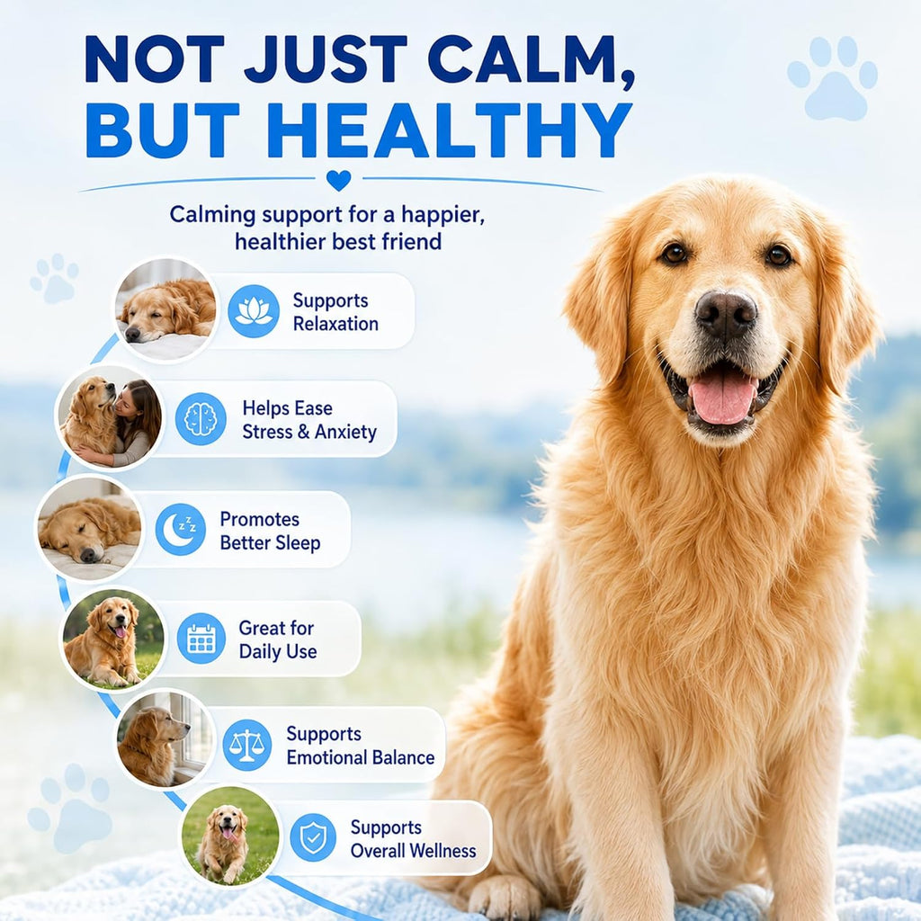 Ttlxrl puppy and adult dog calming supplement jar showcasing grain free features