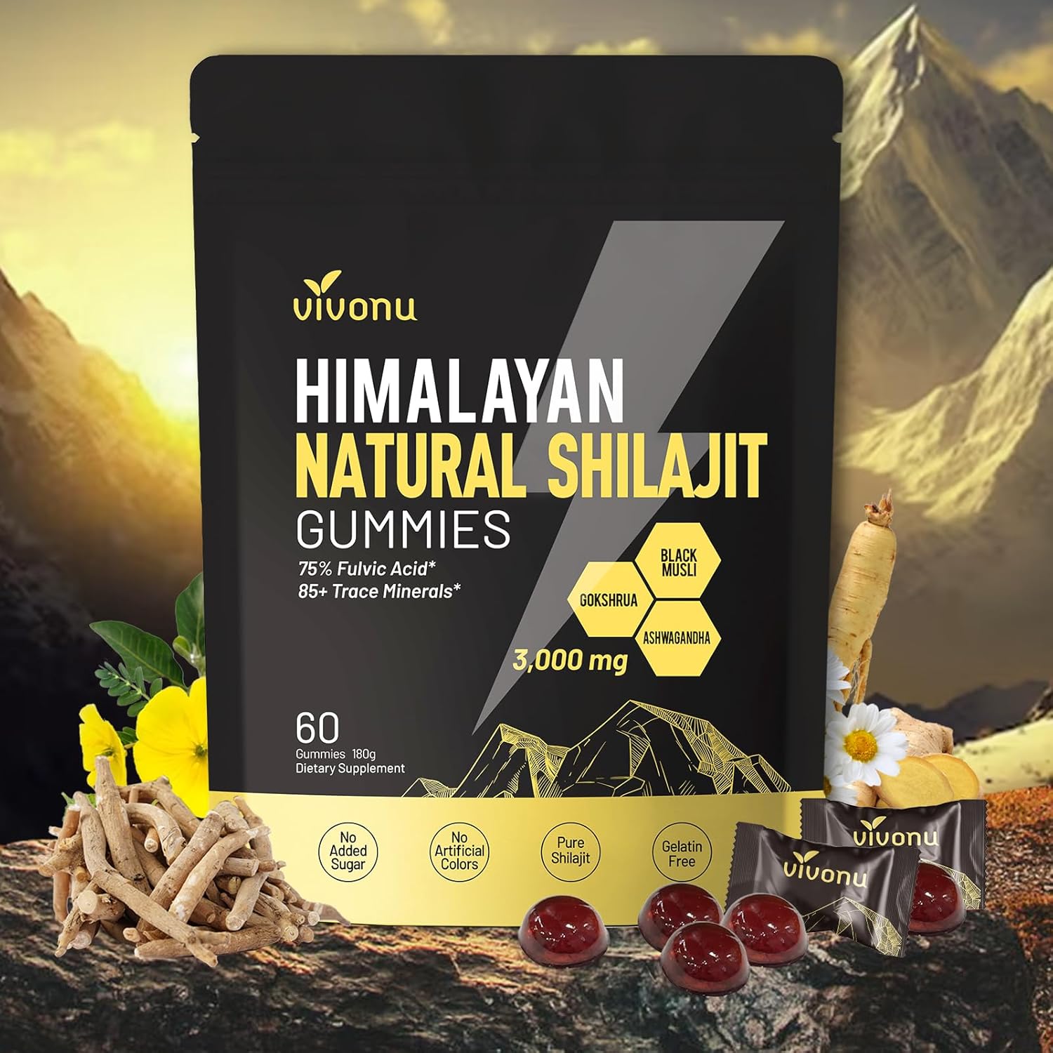 VivoNu Pure Himalayan Shilajit Ashwagandha and Gokshura capsules front view bottle