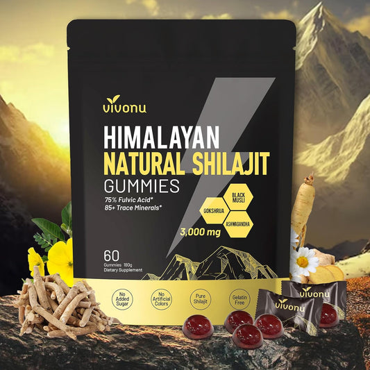 VivoNu Pure Himalayan Shilajit Ashwagandha and Gokshura capsules front view bottle
