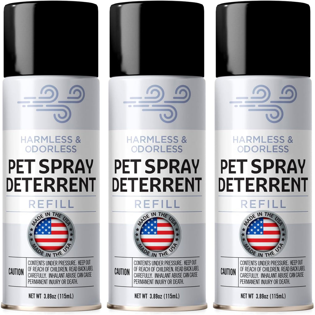 Berkland SSSCat compatible cat deterrent spray refill three pack front view packaged canisters