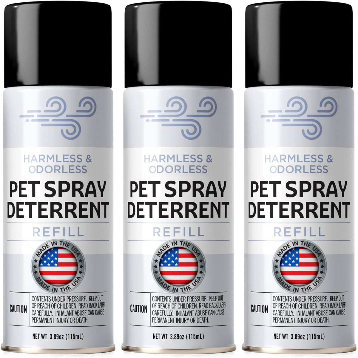 Berkland SSSCat compatible cat deterrent spray refill three pack front view packaged canisters