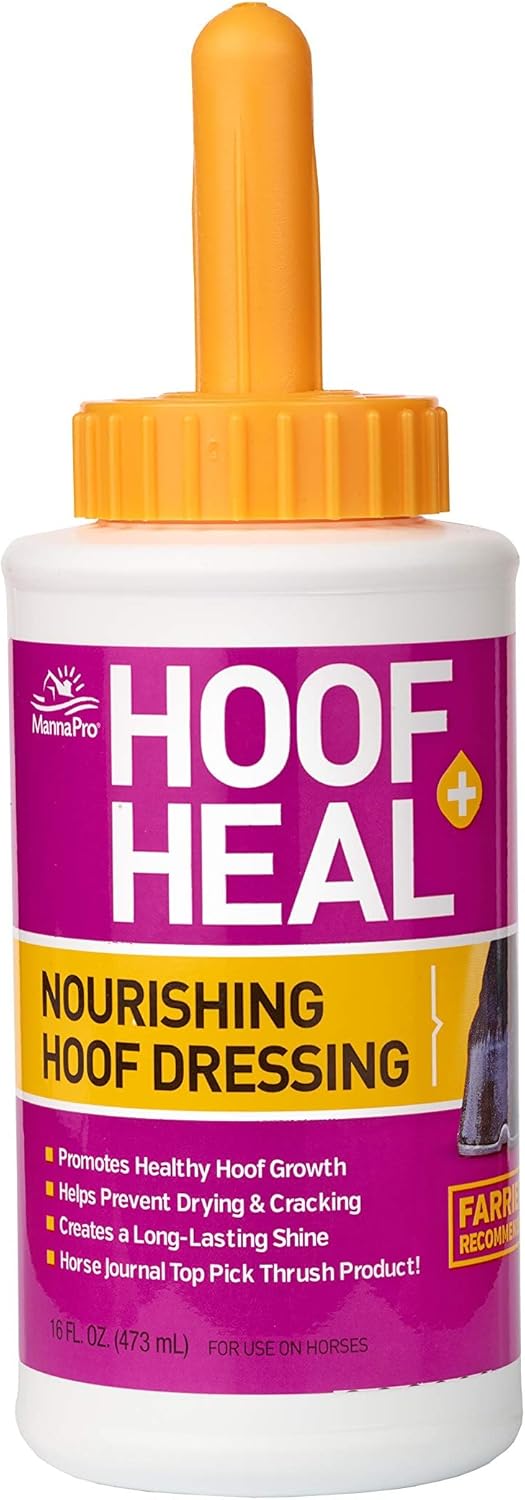 Manna Pro Cut Heal Hoof Heal 16 Ounces front view bottle with brush cap for horse hoof care.