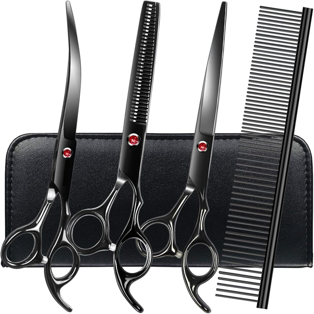 FAIGEO Dog Grooming Scissors with Safety Round Tips Stainless Steel Professional Dog Grooming Kit - Thinning, Curved Scissors and Comb for Cat Pet (Pink 4 in 1) - Image 12