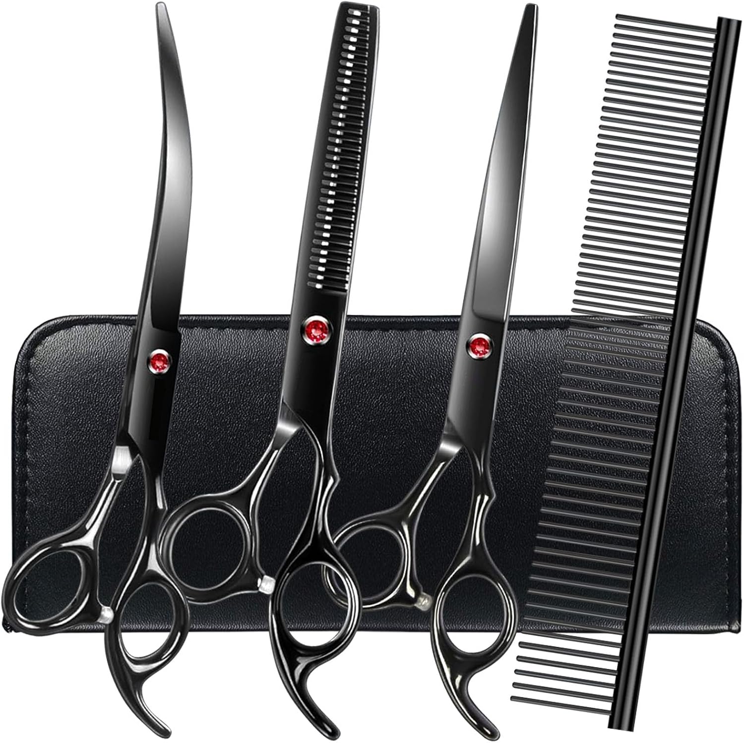 FAIGEO Dog Grooming Scissors with Safety Round Tips Stainless Steel Professional Dog Grooming Kit - Thinning, Curved Scissors and Comb for Cat Pet (Pink 4 in 1) - Image 12