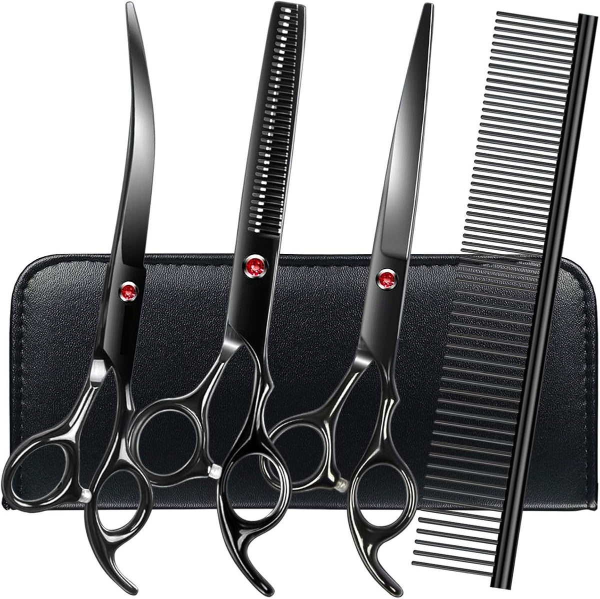 FAIGEO Dog Grooming Scissors with Safety Round Tips Stainless Steel Professional Dog Grooming Kit - Thinning, Curved Scissors and Comb for Cat Pet (Pink 4 in 1) - Image 12