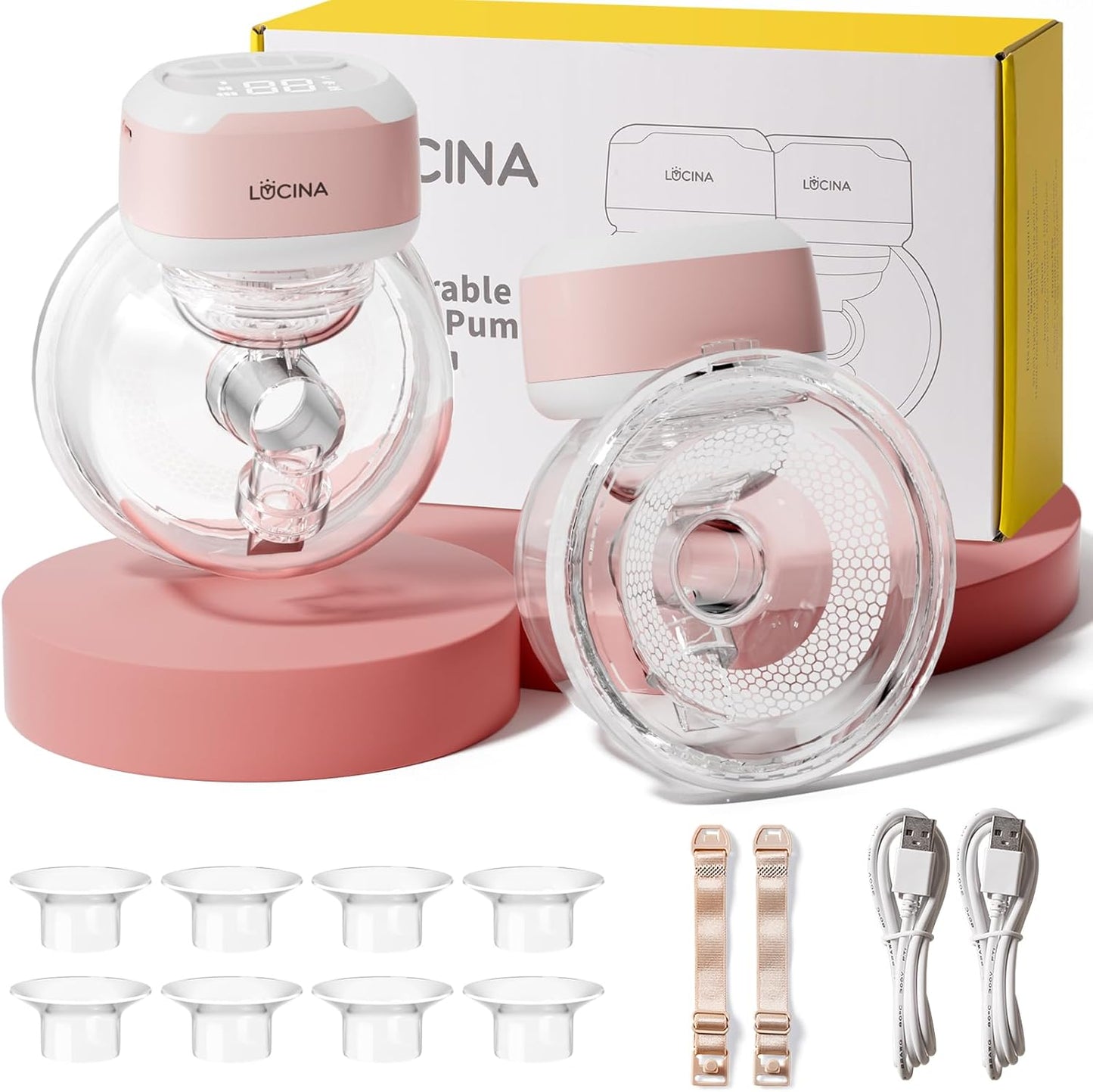 Lucina Baby wearable hands-free breast pump pink motor unit front view