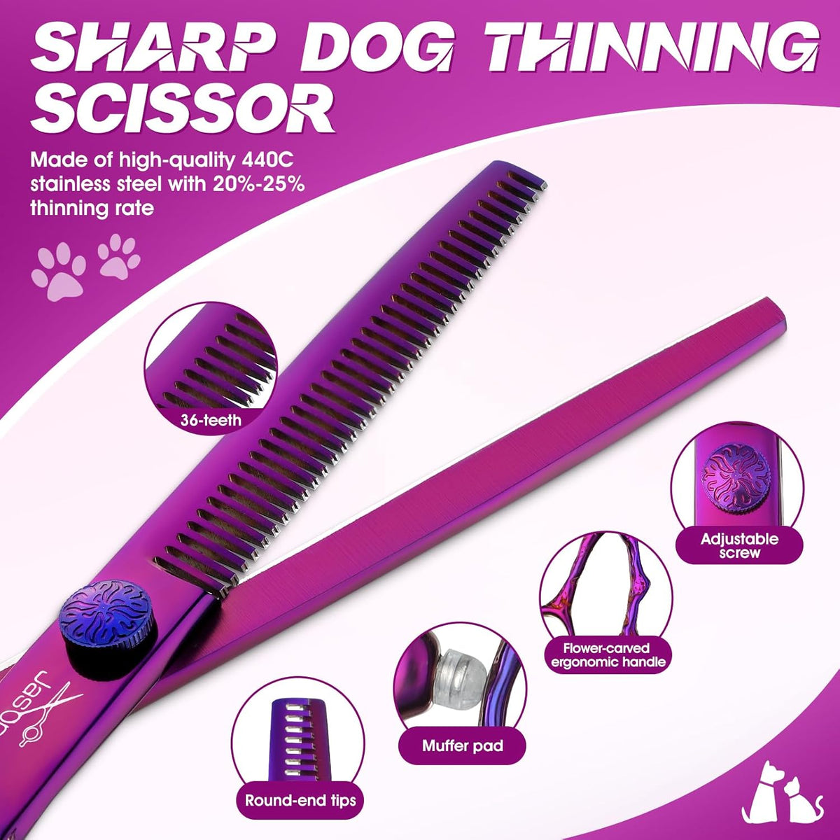 JASON professional pet shears set with straight and thinning scissors spread out