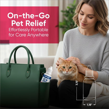 Side profile of pet eye care drops showcasing ingredients and benefits