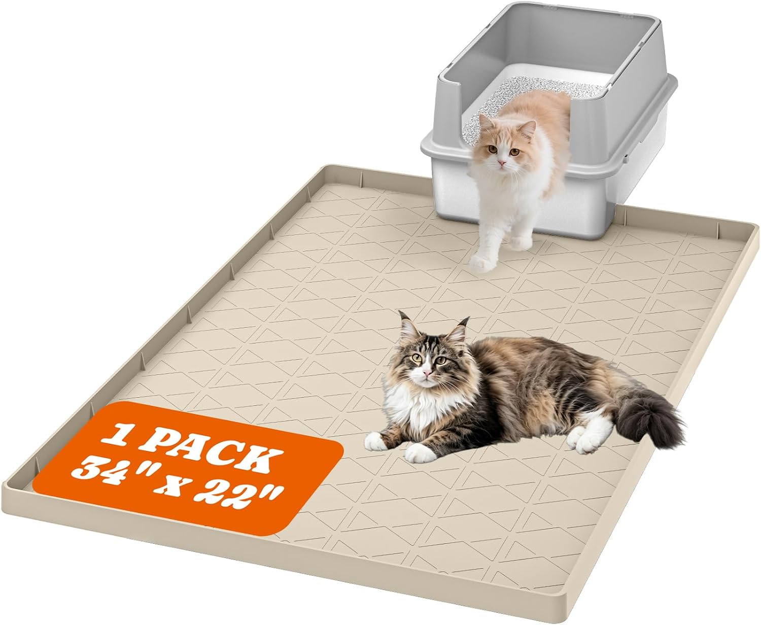 Pawtners Large Cat Litter Mat for Litter Box 2 Packs, 34" x 22" Waterproof Silicone Pad for Floor, Easy to Clean, Gray - Image 10