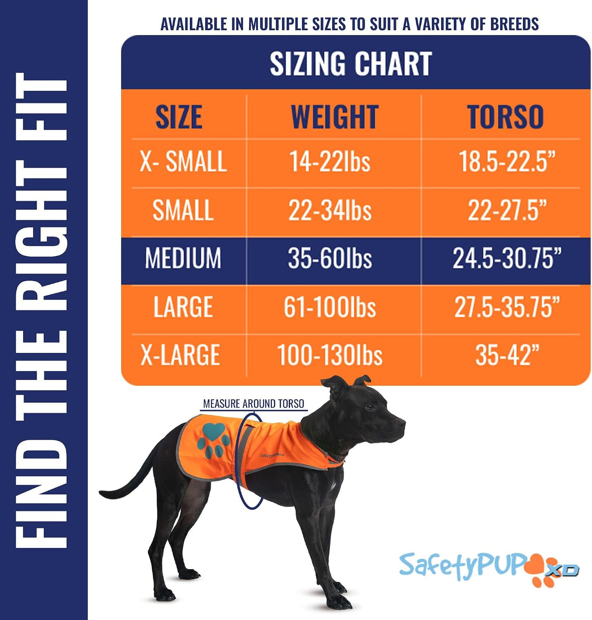 Medium size SafetyPUP XD dog vest showing reflective trim details