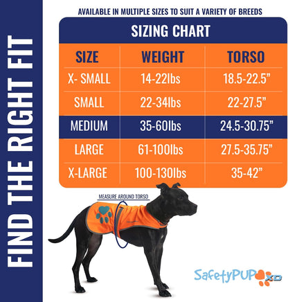 Medium size SafetyPUP XD dog vest showing reflective trim details