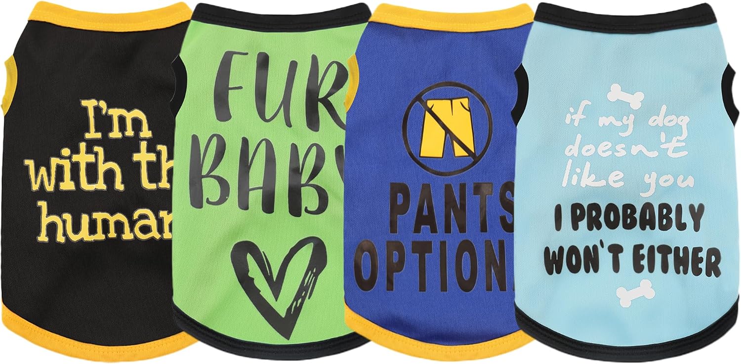 Elevate Your Pet's Seasonal Style with Playful Panache: 4-Piece Set of Dog Shirts Featuring Hilarious Printed Patterns for Airy Comfort in Summer and Fall Classic Set 1 Medium - Image 9
