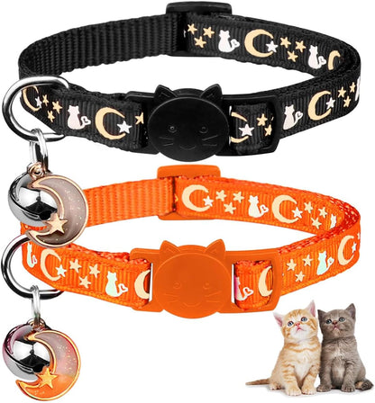 Baeuppit 2PCS Breakaway Cat Collars with Bell Cute Kitty Glow in The Dark Adjustable Kitten Collars(Grey&Black) - Image 11