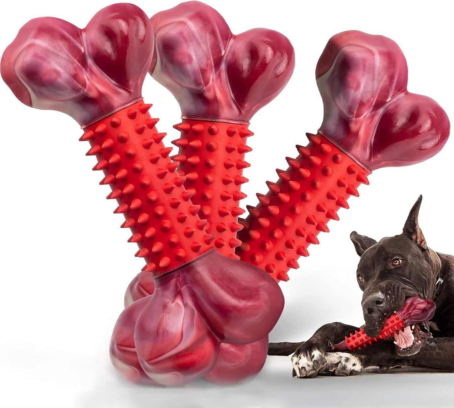 Tough Dog Toys for Aggressive Chewers: Beef Flavored Long Lasting Dog Bones for Large Dogs, Indestructible Dog Chew Toys to Keep Them Busy, Large Dog Toys for Medium & Large Breed, Red - Image 11