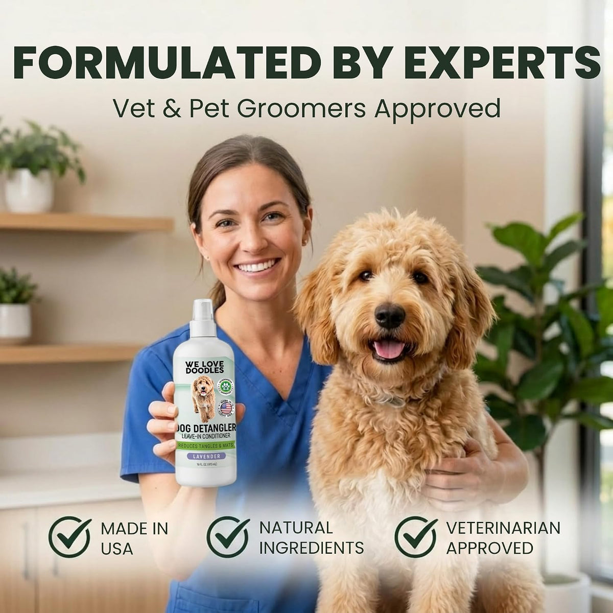 Pet grooming leave in conditioner spray for removing stubborn hair mats.