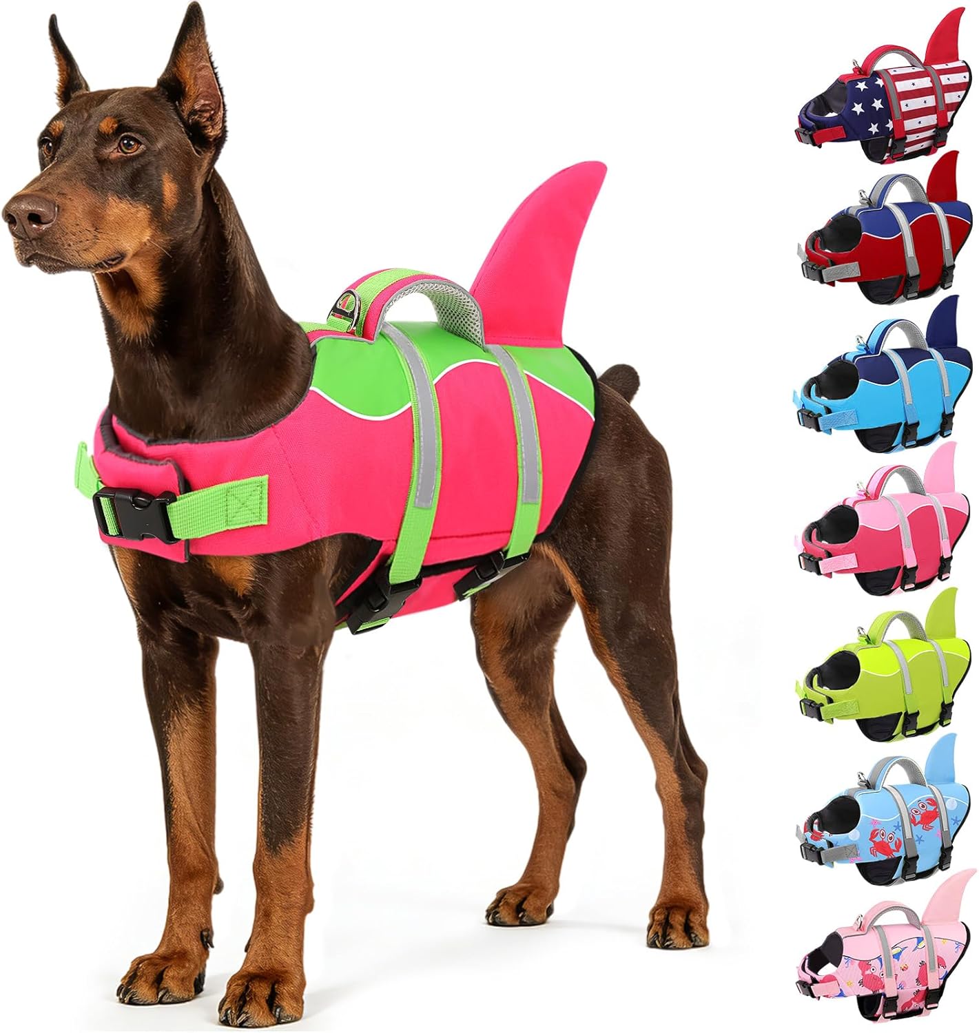 AOFITEE Dog Life Jacket, Dog Life Vest for Swimming, Shark Dogs Swimming Vest with Rescue Handle and Reflective Stripe, Ripstop Pet Float Coat Swimsuit Lifesaver Small Medium Large Dogs Pink XL - Image 13