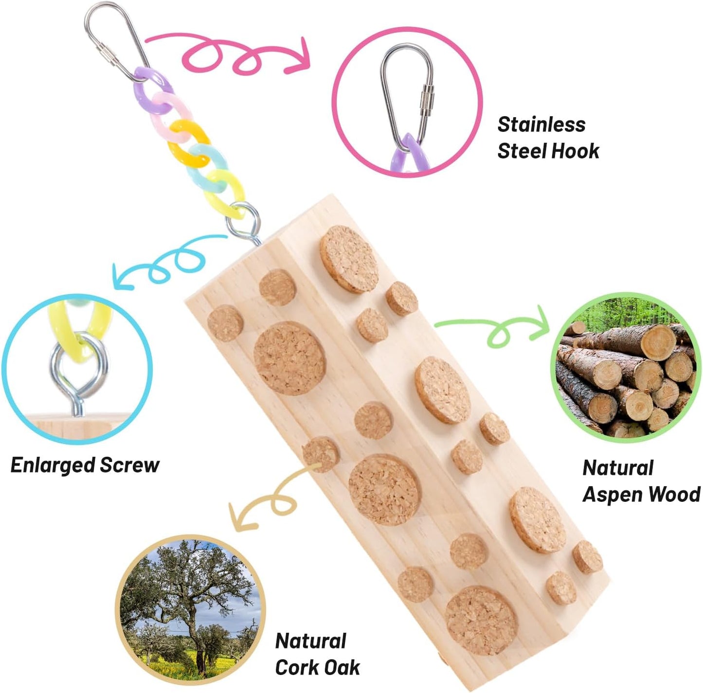 JONS NTY natural wood hanging bird toy pack contents display