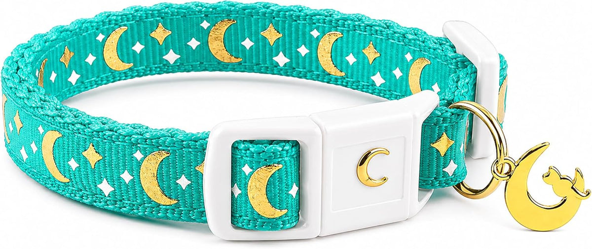 waaag Gold Moons and Stars Safety Breakaway Cat Collar, Glow in The Dark (Kitten 6.5"-10" Neck, Emerald) - Image 15