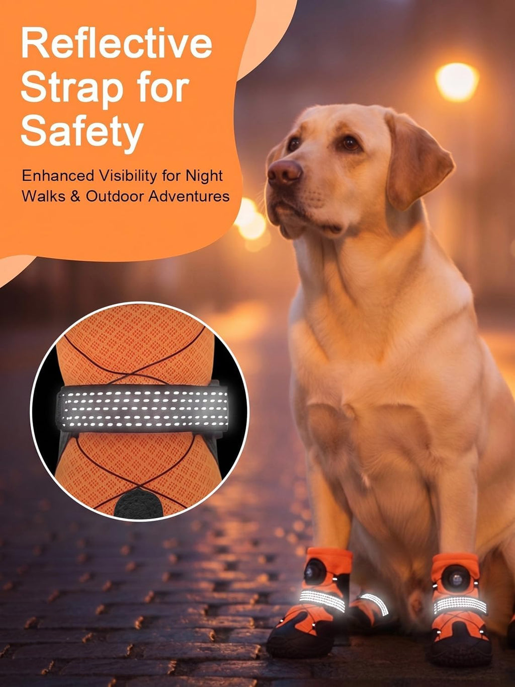 Reflective details on Becrowm dog booties for night visibility