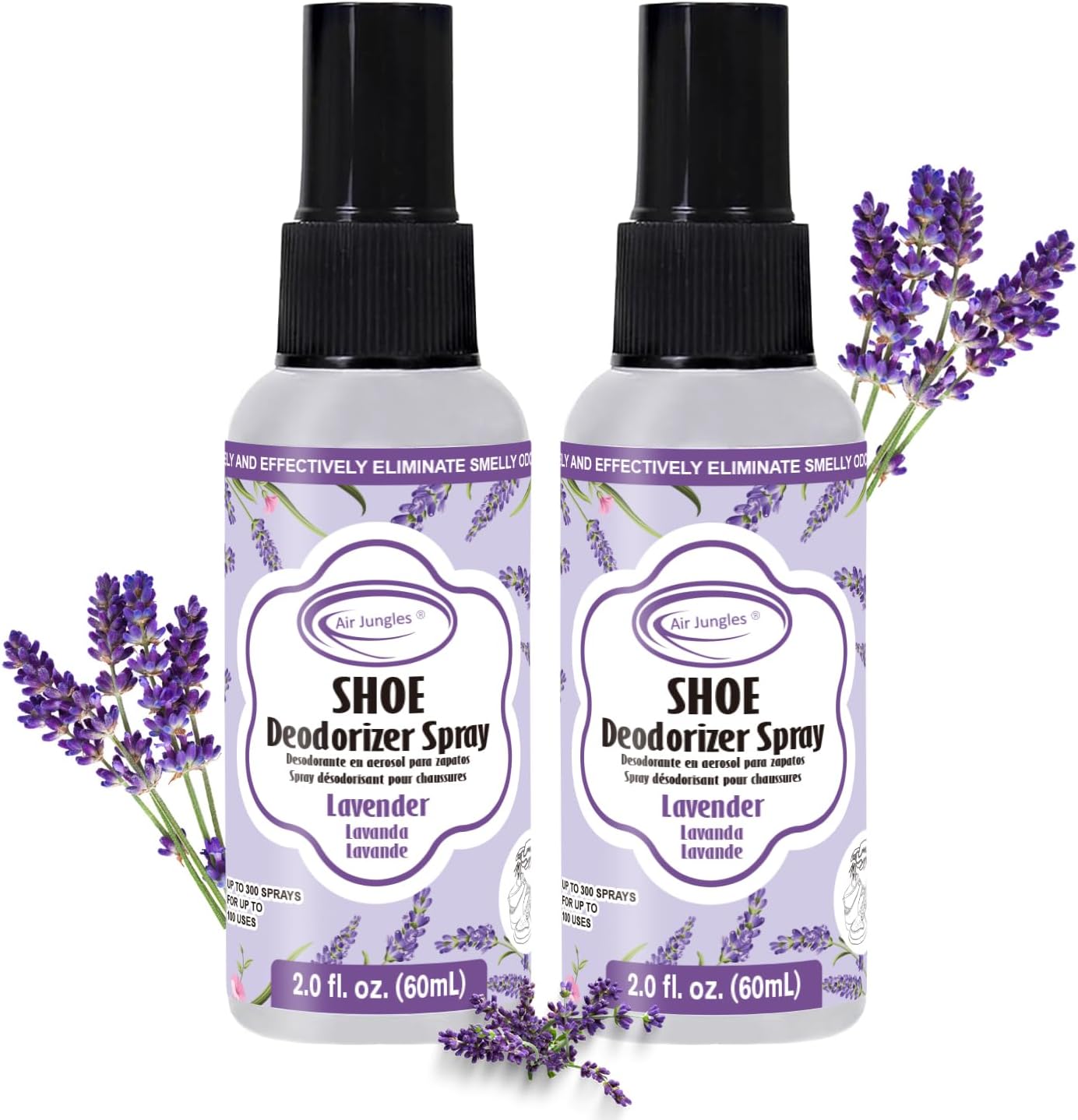 Air Jungles Shoe Deodorizer Spray Lavender pack of 2 front view