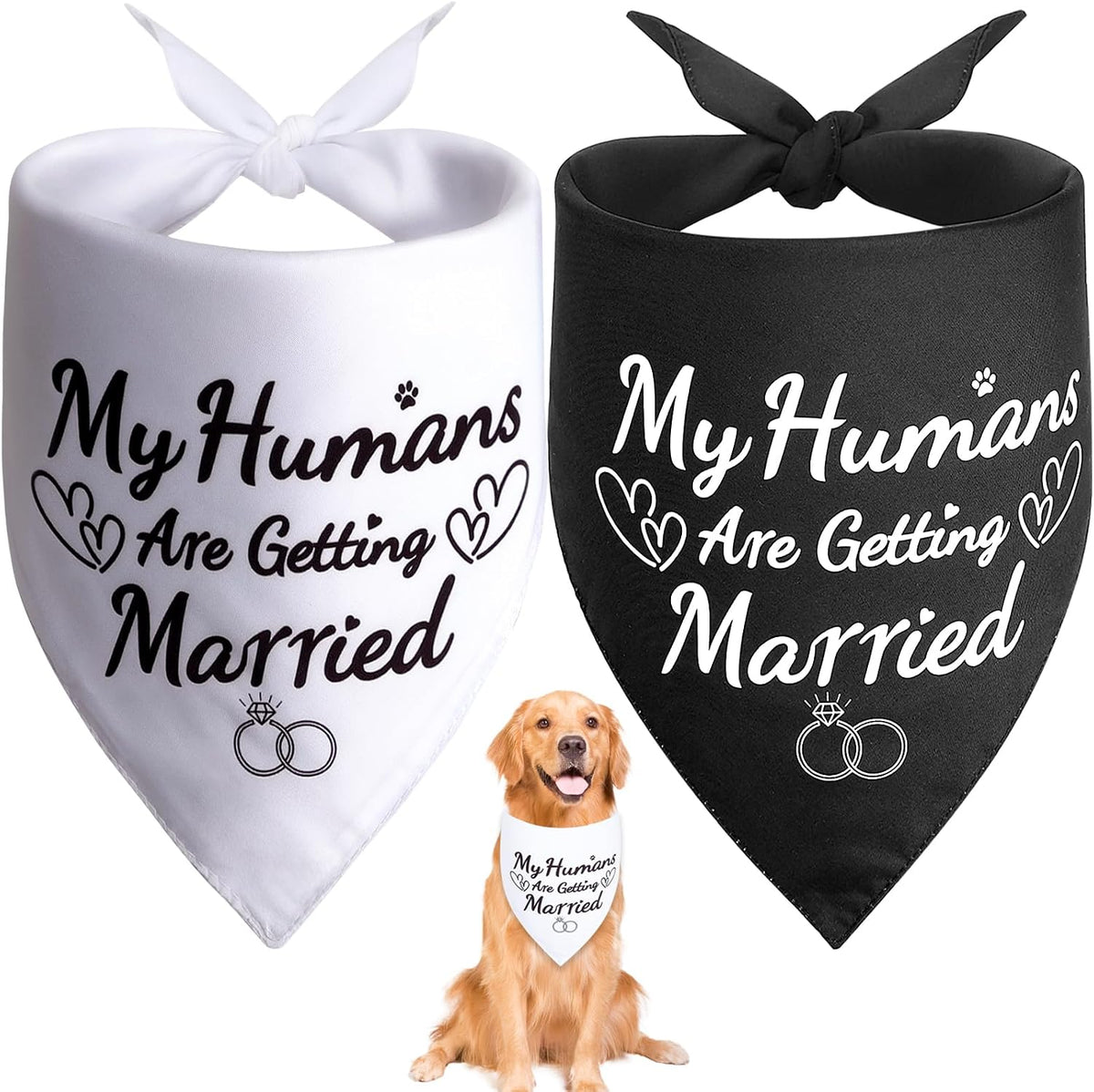 SZEE Engagement Gifts for Couples, 2 Pack My Humans are Getting Married Dog Bandanas, Wedding or Bridal Shower Gifts for Bride, Dog Wedding Bandanas, Engagement Party Decorations (White & Black, L) - Image 12