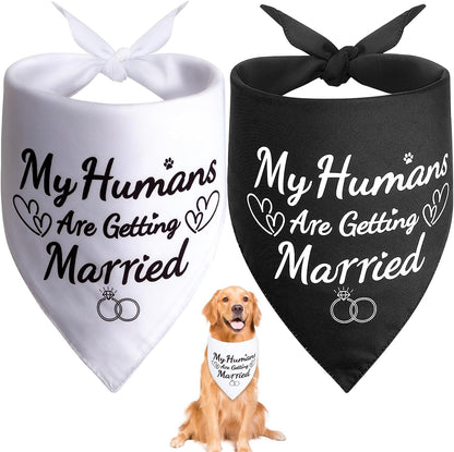 SZEE Engagement Gifts for Couples, 2 Pack My Humans are Getting Married Dog Bandanas, Wedding or Bridal Shower Gifts for Bride, Dog Wedding Bandanas, Engagement Party Decorations (White & Black, L) - Image 12
