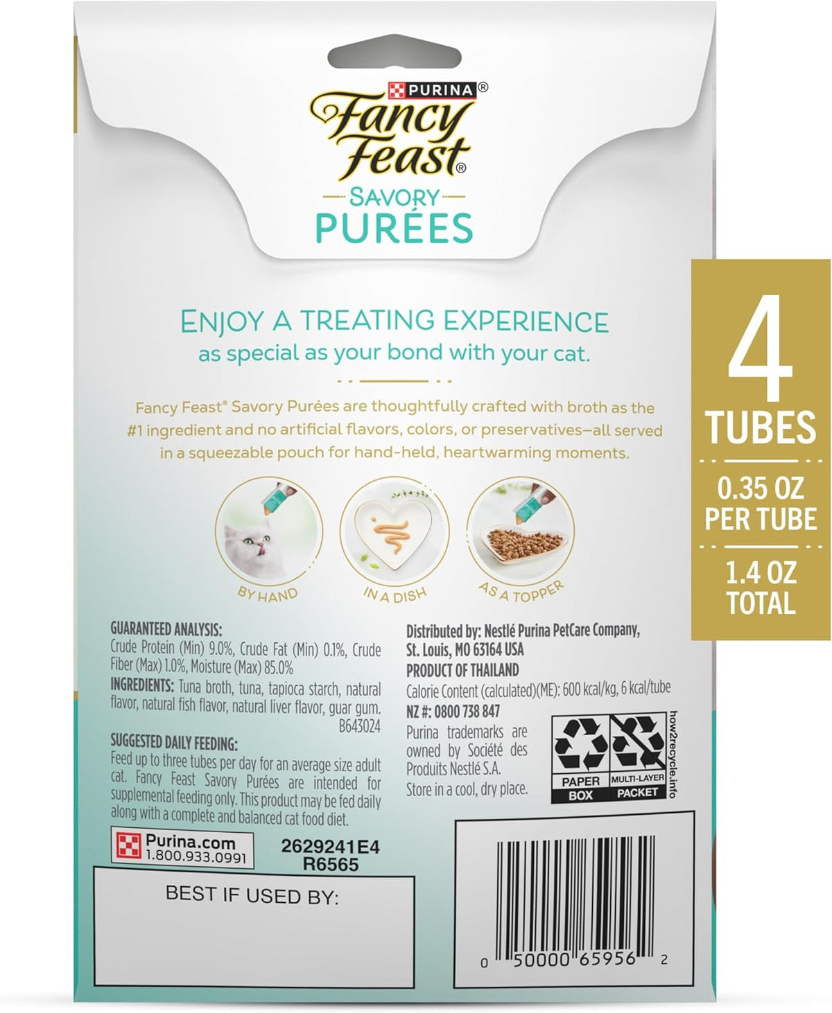 Purina Fancy Feast Squeezable Cat Treats Tube, Savory Puree Naturals with Natural Tuna in a Demi-Glace - 0.35 Ounce (Pack of 12) - Image 10