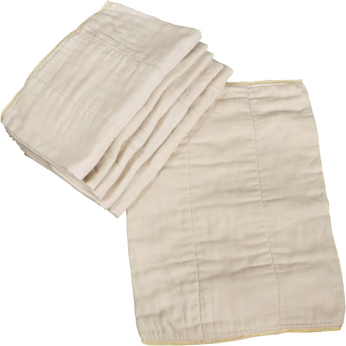 OsoCozy unbleached prefold cloth diapers front view showcasing the stack of 12 reusable cotton nappies.
