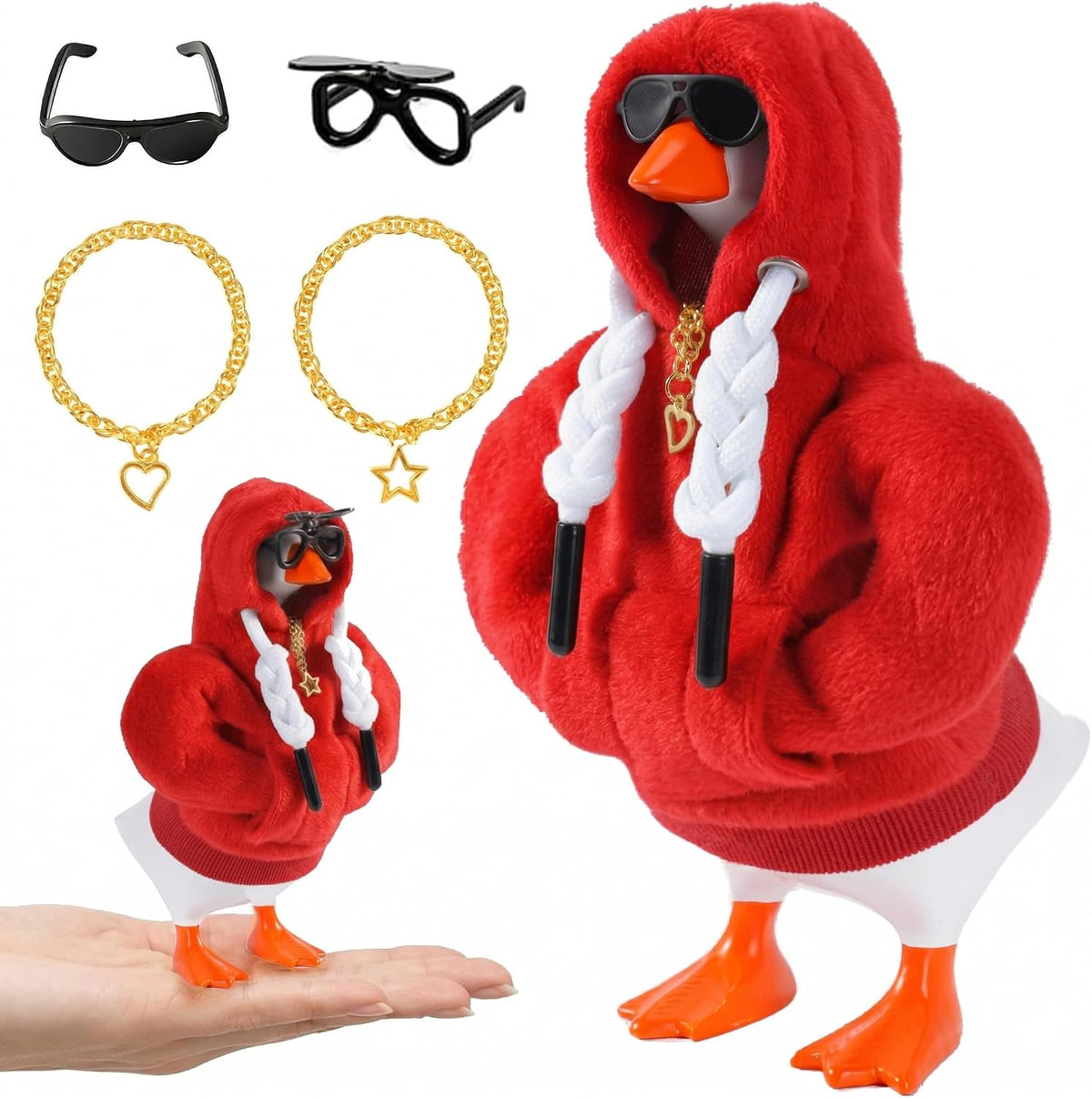 7inch Desk Goose Outfits, Desktop Goose Clothes with Sunglasses & Necklaces, Plush Hoodie Set for Magnetic Goose Statue - Image 15