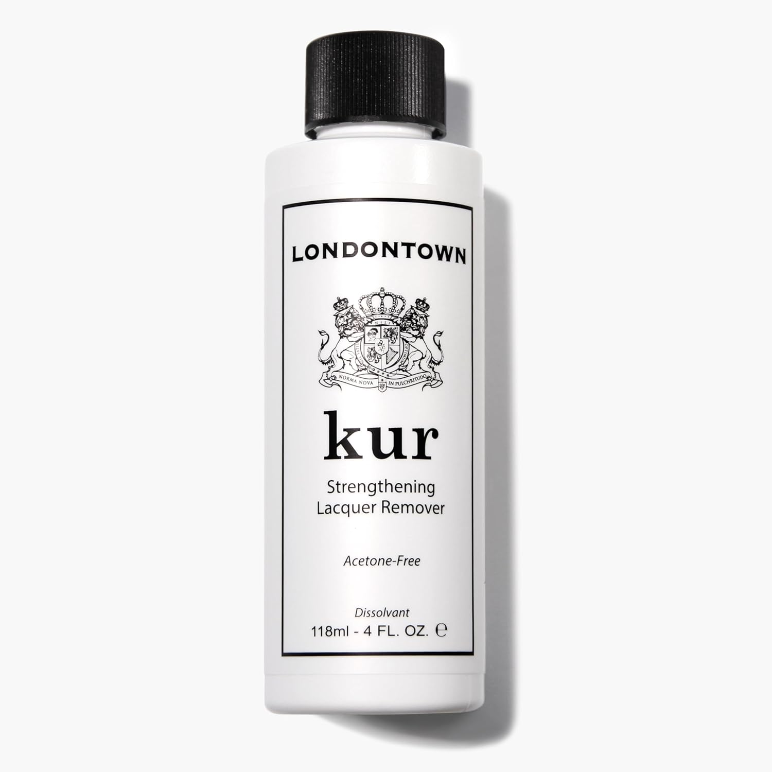Londontown Kur Strengthening Lacquer Remover four fluid ounce bottle front view showcase