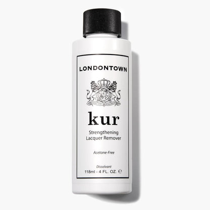 Londontown Kur Strengthening Lacquer Remover four fluid ounce bottle front view showcase