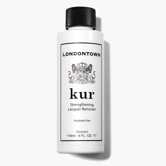 Londontown Kur Strengthening Lacquer Remover four fluid ounce bottle front view showcase
