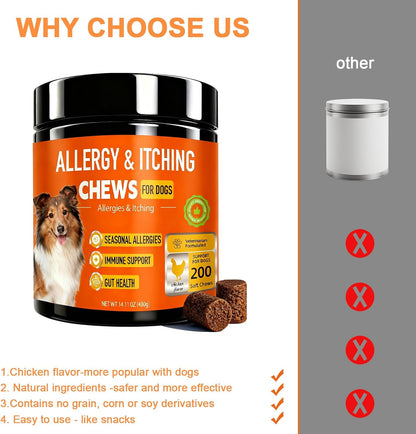 MICHIDOG dual action gut health and immune defense dog chews supplement information panel.