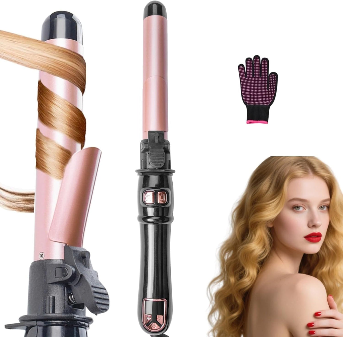 UOTJCNR automatic curling wand front view rose gold styling tool