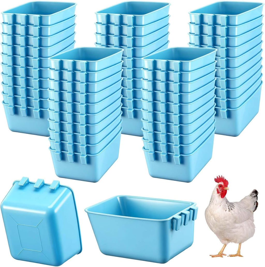 Pack of red chicken cage feeder cups stacked together
