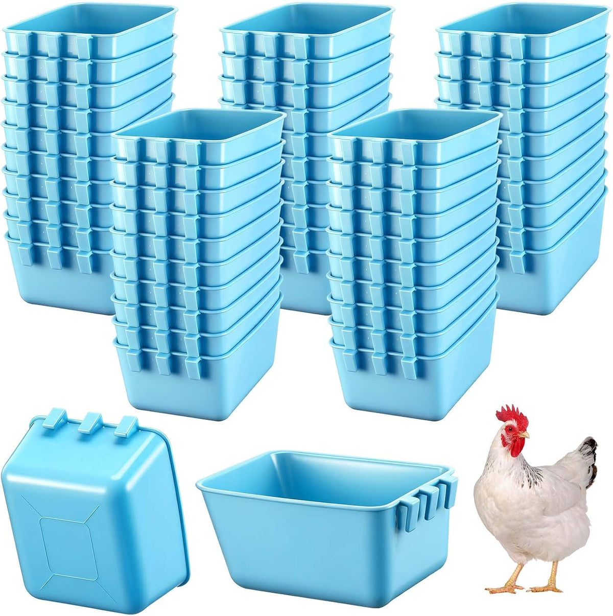 Pack of red chicken cage feeder cups stacked together