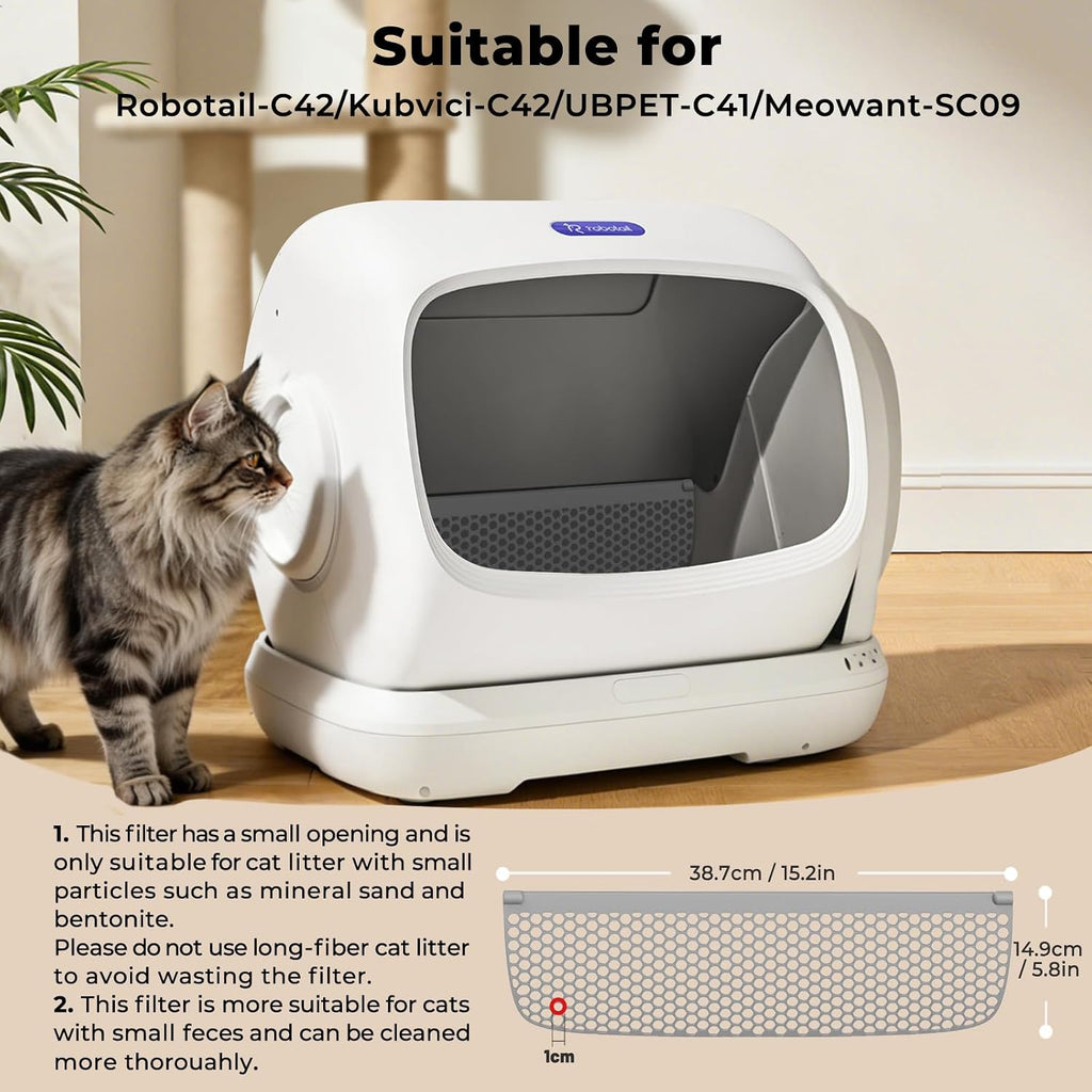 Gray plastic cat litter sifter screen replacement part showing optimized fine mesh holes.