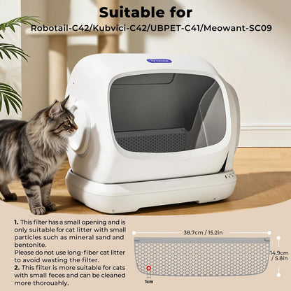 Gray plastic cat litter sifter screen replacement part showing optimized fine mesh holes.