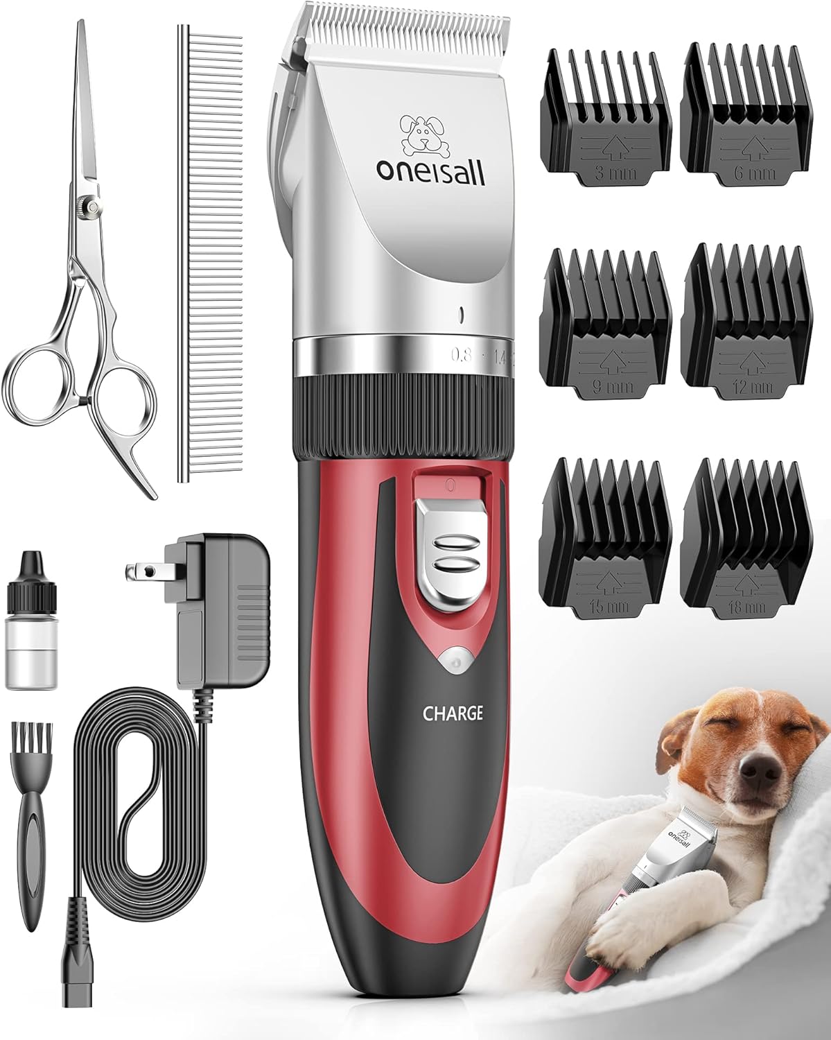 Premium packaging box of the USA imported Oneisall low noise pet shaver set.