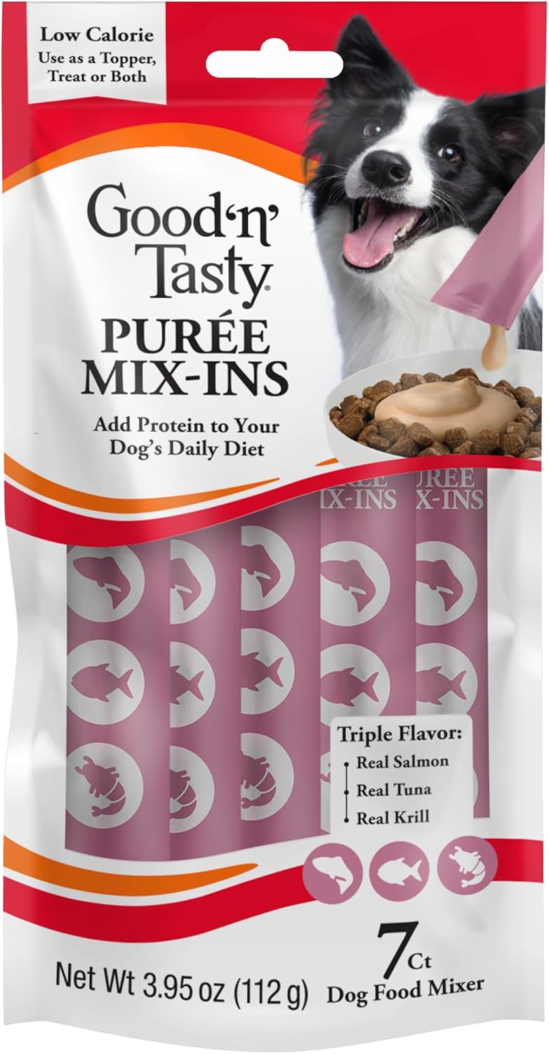 Good 'n' Tasty Triple Flavor Puree Mix-Ins Dog Food Topper Treats for All Dogs, 28 Count, Easy Single-Serve Portions, Added Protein with Duck, Beef and Rabbit, No Chicken Added - Image 15