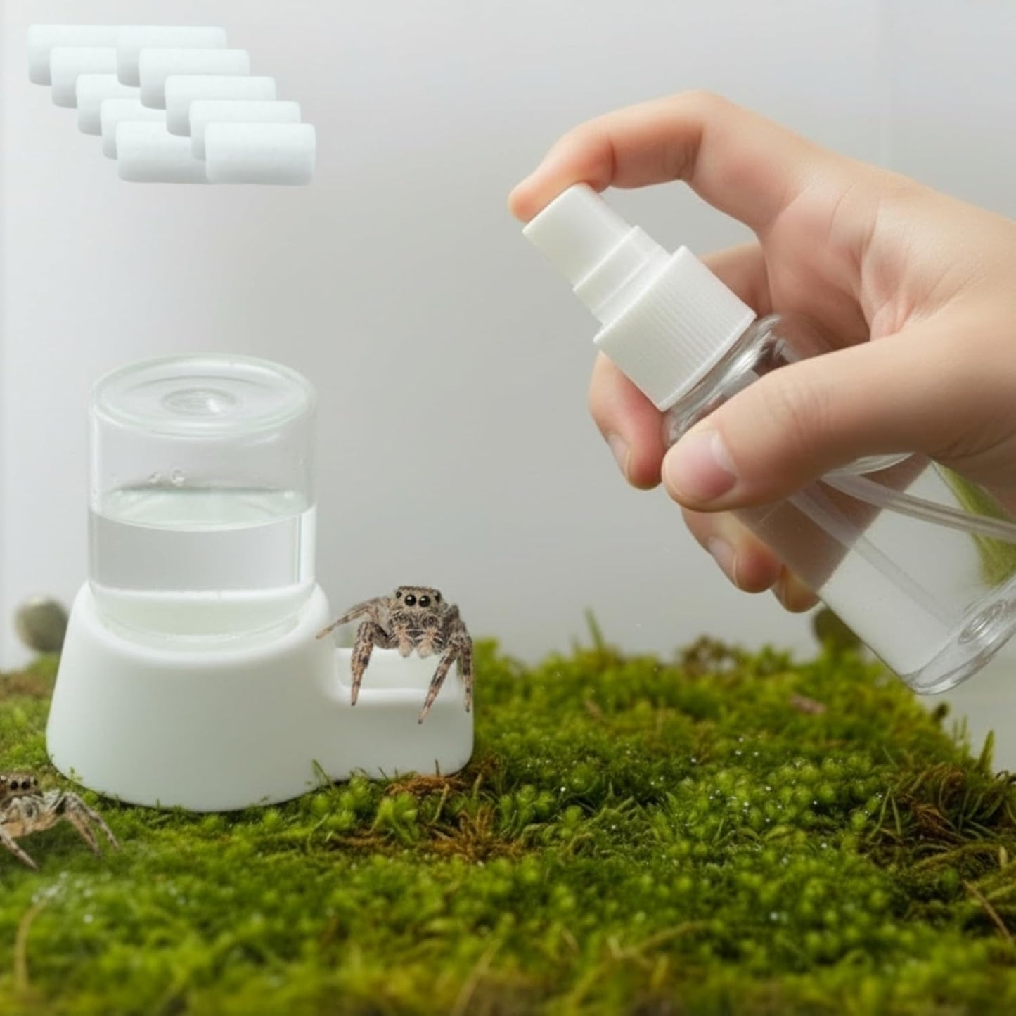 Jumping Spider Water Dispenser Enclosure Accessories, Mini Water Dispenser and Mist Bottle with 10 Replace Cotton Cores, Jumping Spider Habitat Decoration Tarantula Enclosure Accessories (White, 5 ML) - Image 1