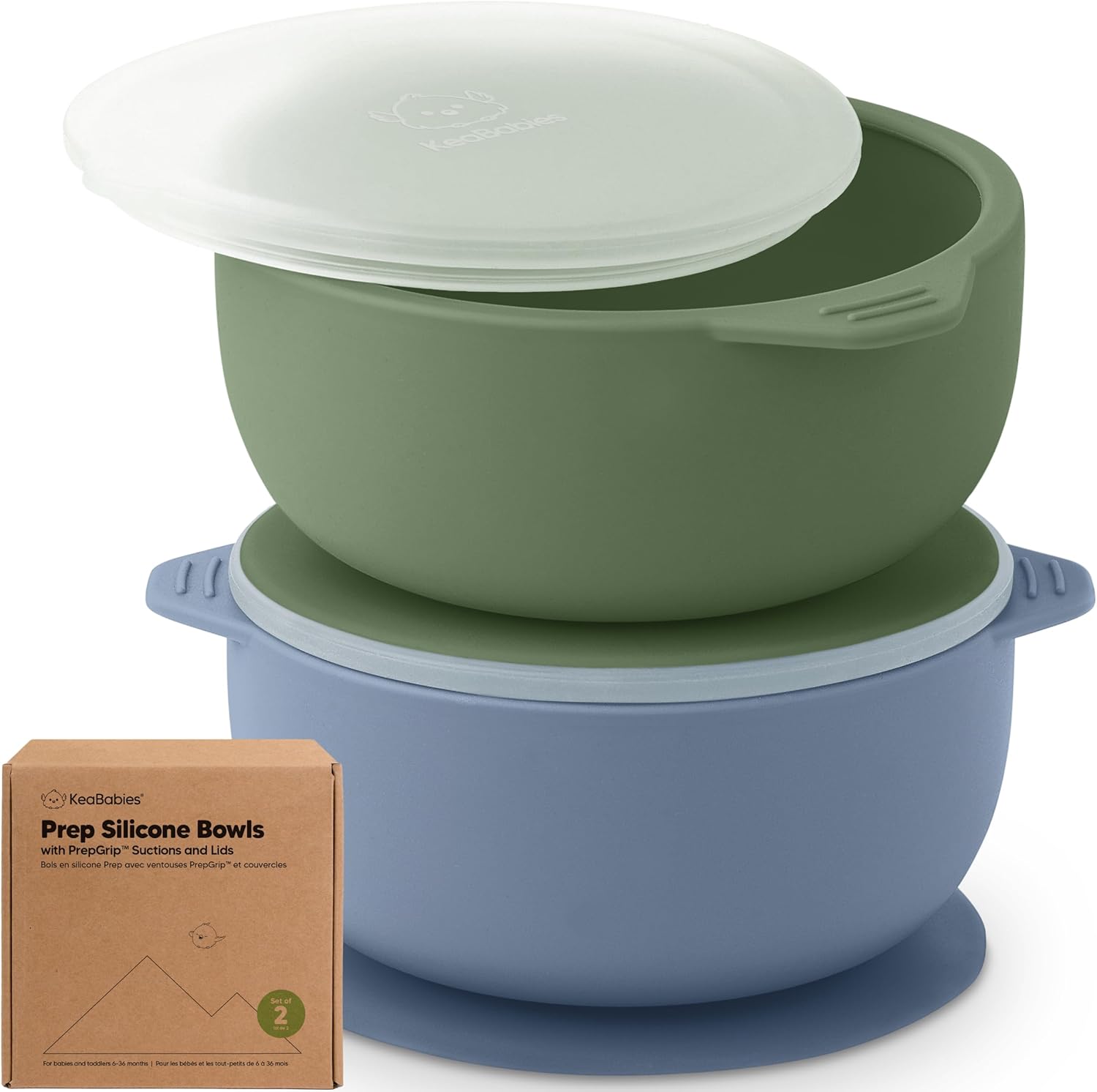 KeaBabies Prep silicone suction bowls set with lids in slate color