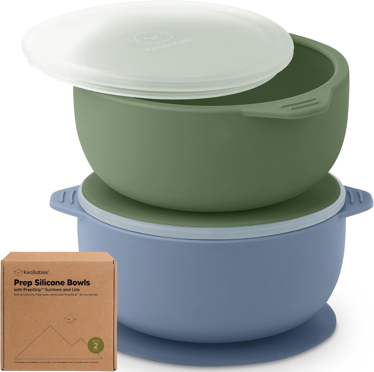 KeaBabies Prep silicone suction bowls set with lids in slate color