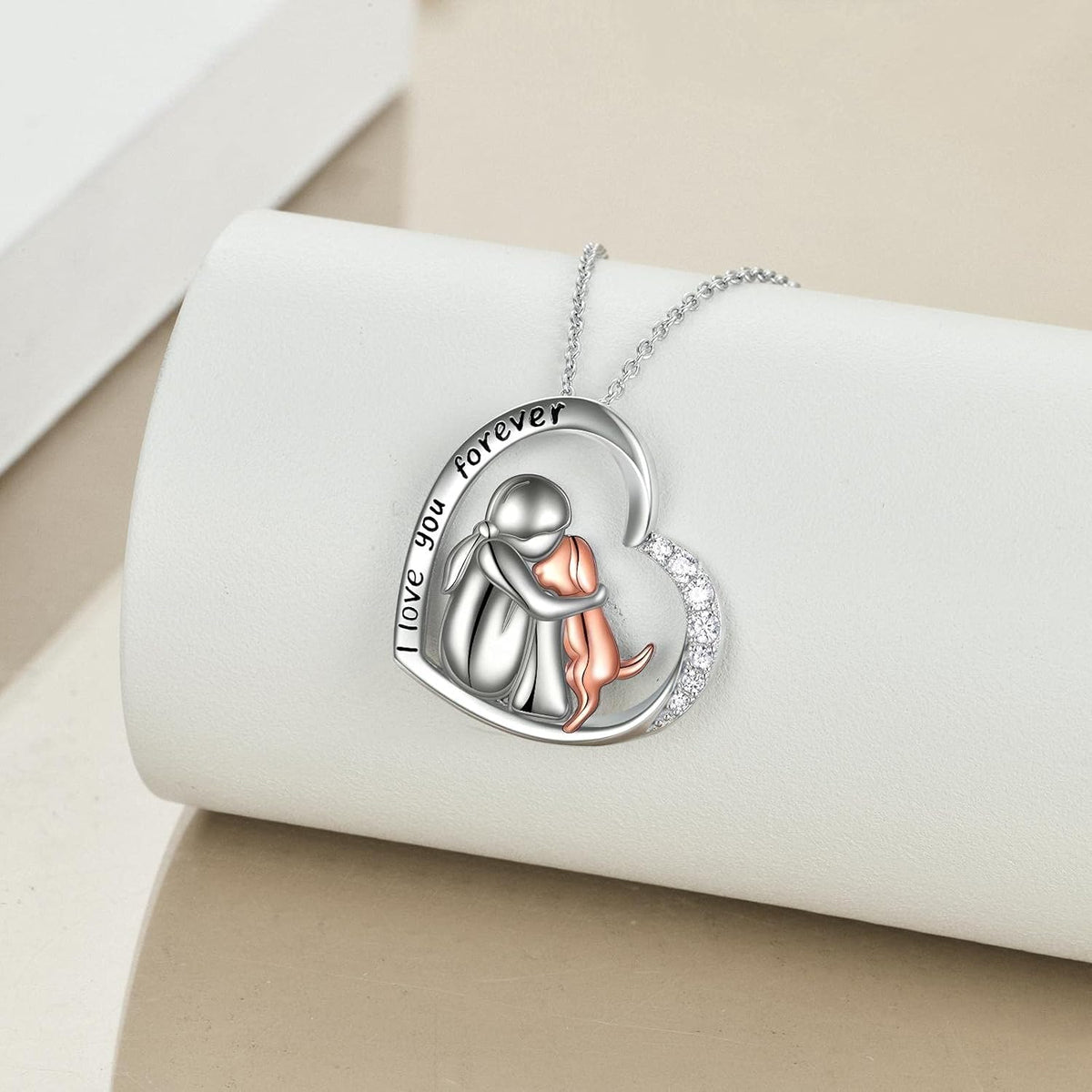 YFN sterling silver dog lover necklace close up heart pendant detail
