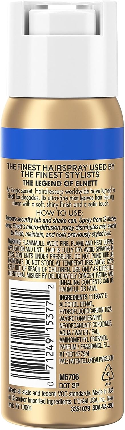 L'Oreal Paris Elnett Satin Hairspray Extra Strong Hold Travel Size 2.2 Ounce (1 Count) (Packaging May Vary) - Image 9