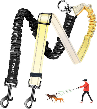 Double Dog Leash for Two Dogs - Gradient Color No Tangle Swivel Dog Coupler with Heavy Duty Clip, Size Adjustable Bungee Leash Attachment for Small, Medium, Large 2 Dogs, Style 1 - Image 9