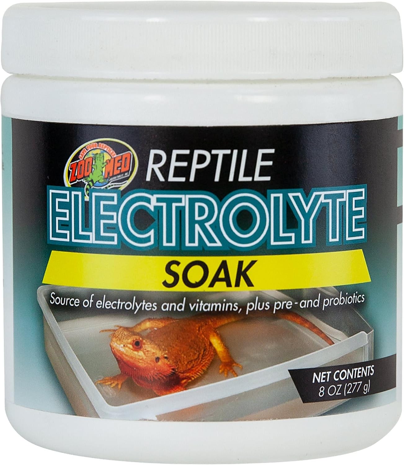 Zoo Med Electrolyte Soak 8 Ounce reptile supplement jar front view